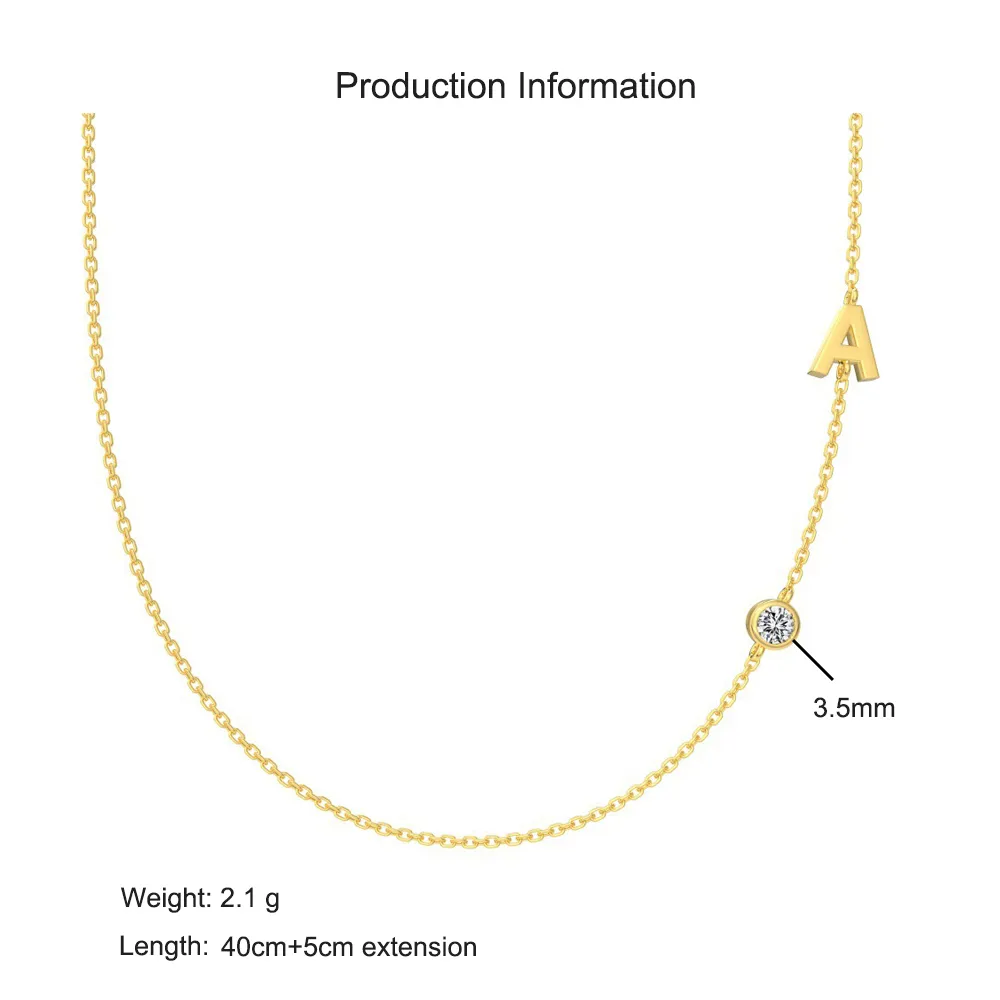 925 Sterling Silver Personalized Initial Alphabet Zircon Necklace 80100079 - image2