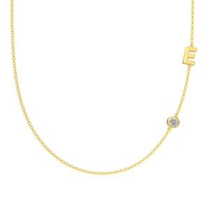 925 Sterling Silver Personalized Initial Alphabet Zircon Necklace 80100079