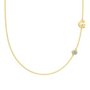 925 Sterling Silver Personalized Initial Alphabet Zircon Necklace 80100079