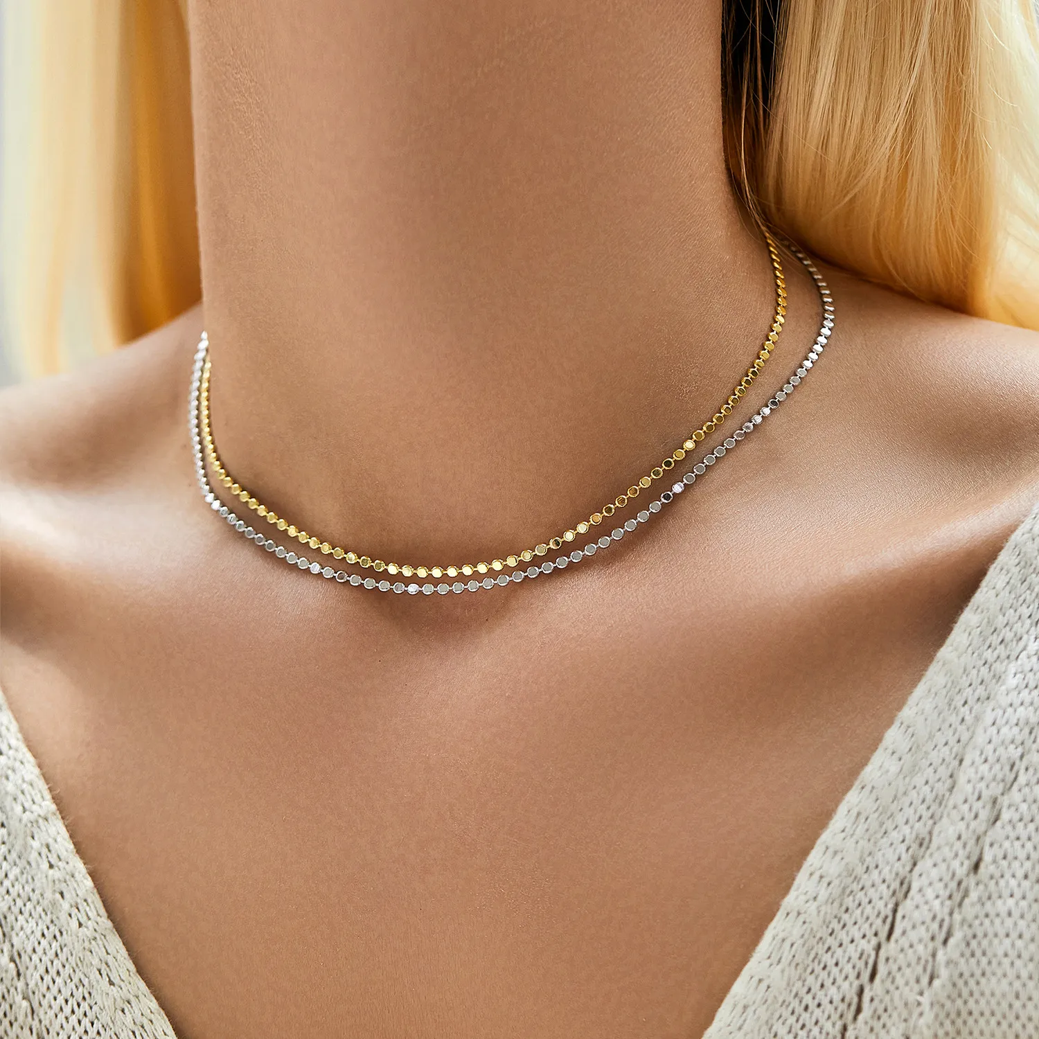 925 Sterling Silver Beaded Choker Necklace 80100080 - image1