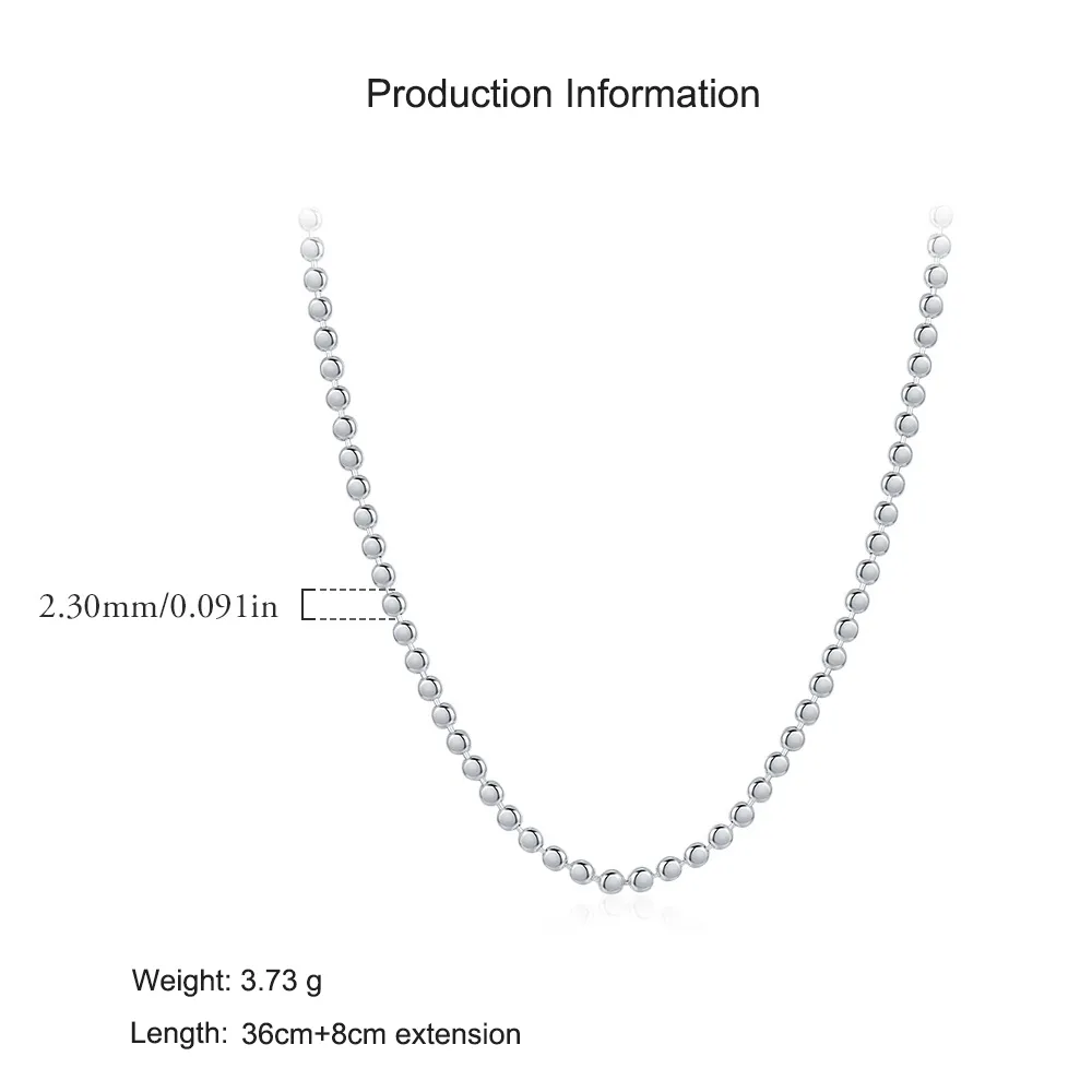 925 Sterling Silver Beaded Choker Necklace 80100080 - image2
