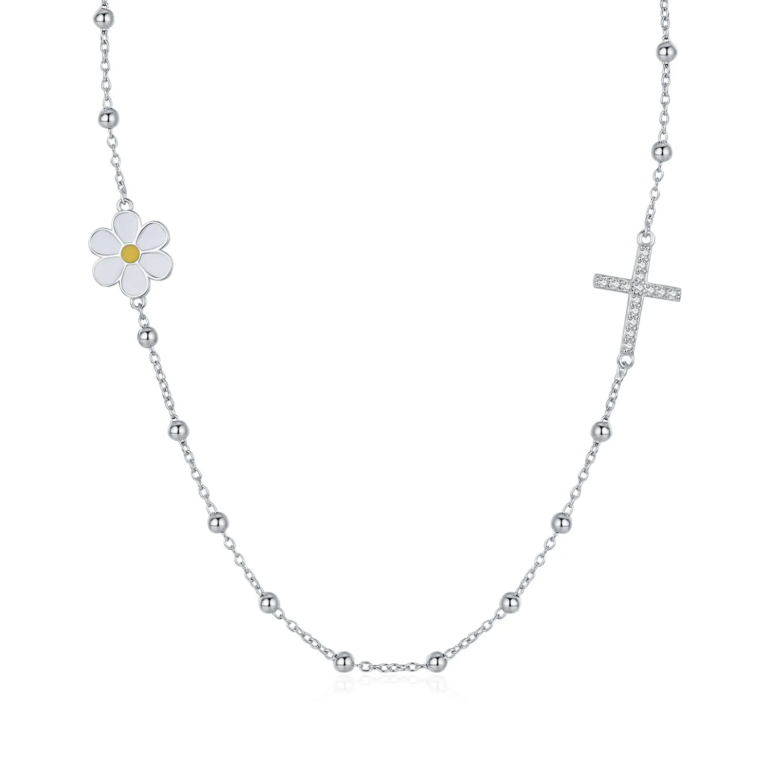 925 Sterling Silver Daisy Cross Choker Necklace 80100081