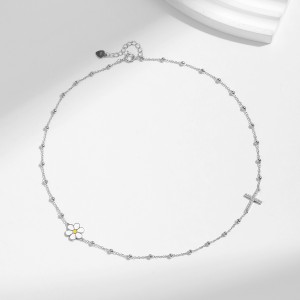 925 Sterling Silver Daisy Cross Choker Necklace 80100081