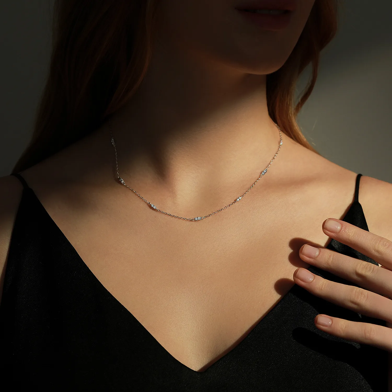 925 Sterling Silver CZ Choker Collarbone Necklace 80100082 - image1