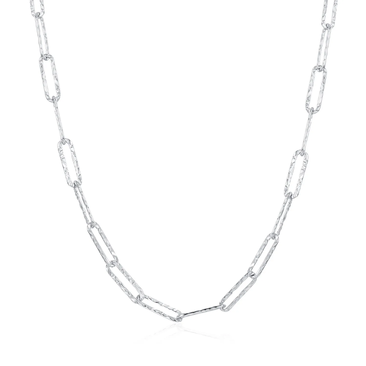 925 Sterling Silver Hammered Irregular Chain Necklace 80100085