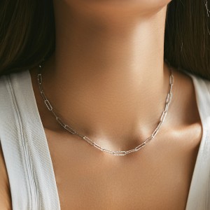 925 Sterling Silver Hammered Irregular Chain Necklace 80100085