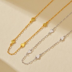 925 Sterling Silver Heart Station Paperclip Chain Necklace 80100094