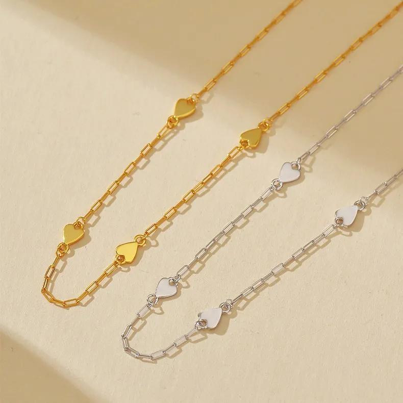 925 Sterling Silver Heart Station Paperclip Chain Necklace 80100094 - image1