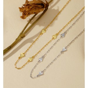 925 Sterling Silver Heart Station Paperclip Chain Necklace 80100094