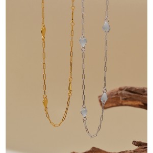 925 Sterling Silver Heart Station Paperclip Chain Necklace 80100094