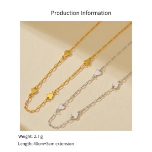 925 Sterling Silver Heart Station Paperclip Chain Necklace 80100094