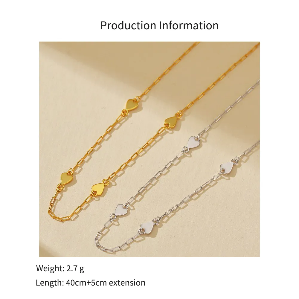 925 Sterling Silver Heart Station Paperclip Chain Necklace 80100094 - image2