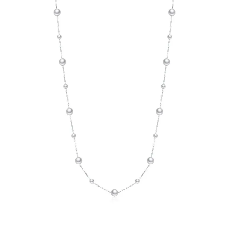 925 Sterling Silver 60cm/90cm Long Pearl Station Necklace 80100095