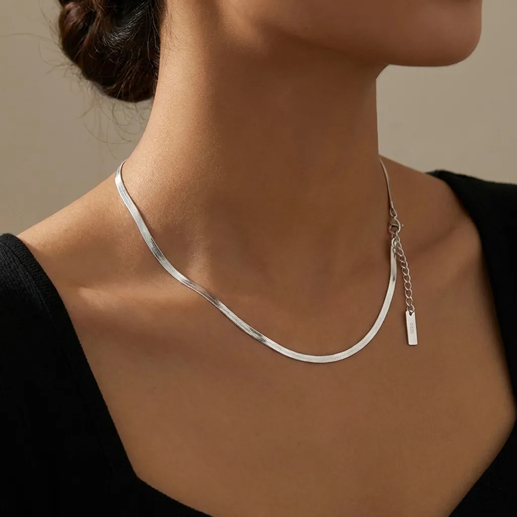 925 Sterling Silver 2mm Flat Snake Chain Necklace 80100098 - image2