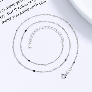 925 Sterling Silver Minimalist Flat Beaded Curb Station Chain 80100099