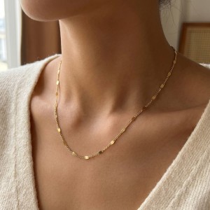 925 Sterling Silver Minimalist Flat Beaded Curb Station Chain 80100099