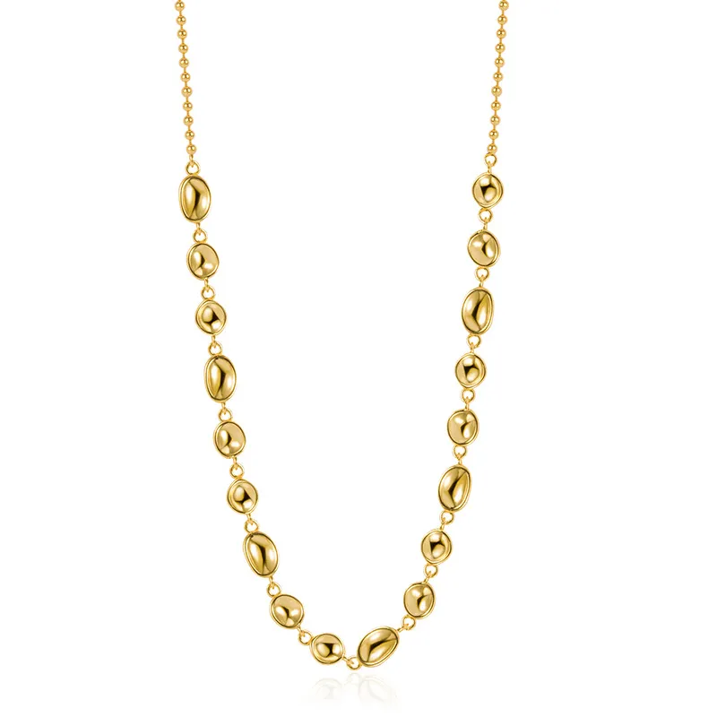 925 Sterling Silver Geometric Concave Bean Choker Necklace 80100101