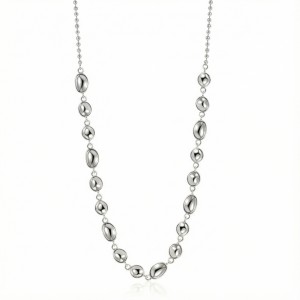 925 Sterling Silver Geometric Concave Bean Choker Necklace 80100101