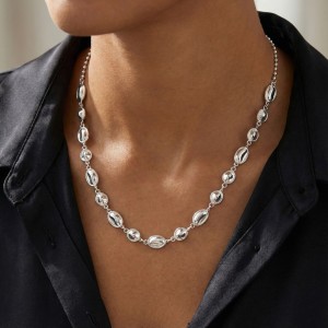 925 Sterling Silver Geometric Concave Bean Choker Necklace 80100101