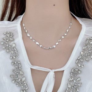 925 Sterling Silver Geometric Concave Bean Choker Necklace 80100101