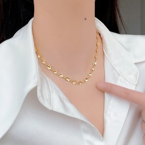 925 Sterling Silver Geometric Concave Bean Choker Necklace 80100101