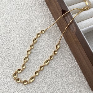 925 Sterling Silver Geometric Concave Bean Choker Necklace 80100101