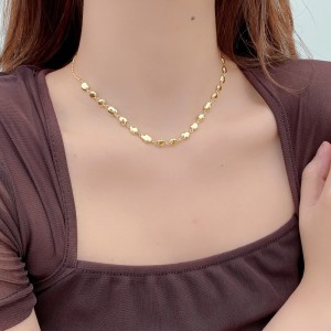 925 Sterling Silver Geometric Concave Bean Choker Necklace 80100101