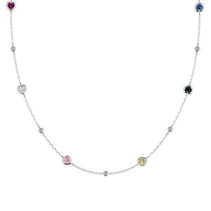 Wholesale 925 Sterling Silver Colorful Heart Station Necklace 80100102