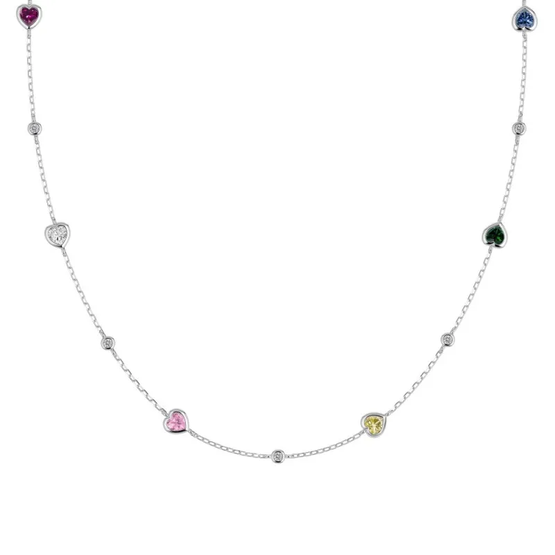 Wholesale 925 Sterling Silver Colorful Heart Station Necklace 80100102