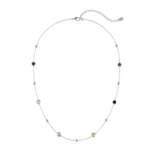 Wholesale 925 Sterling Silver Colorful Heart Station Necklace 80100102