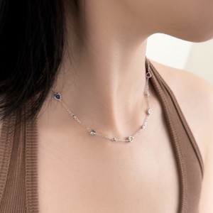 Wholesale 925 Sterling Silver Colorful Heart Station Necklace 80100102