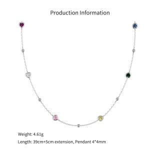 Wholesale 925 Sterling Silver Colorful Heart Station Necklace 80100102
