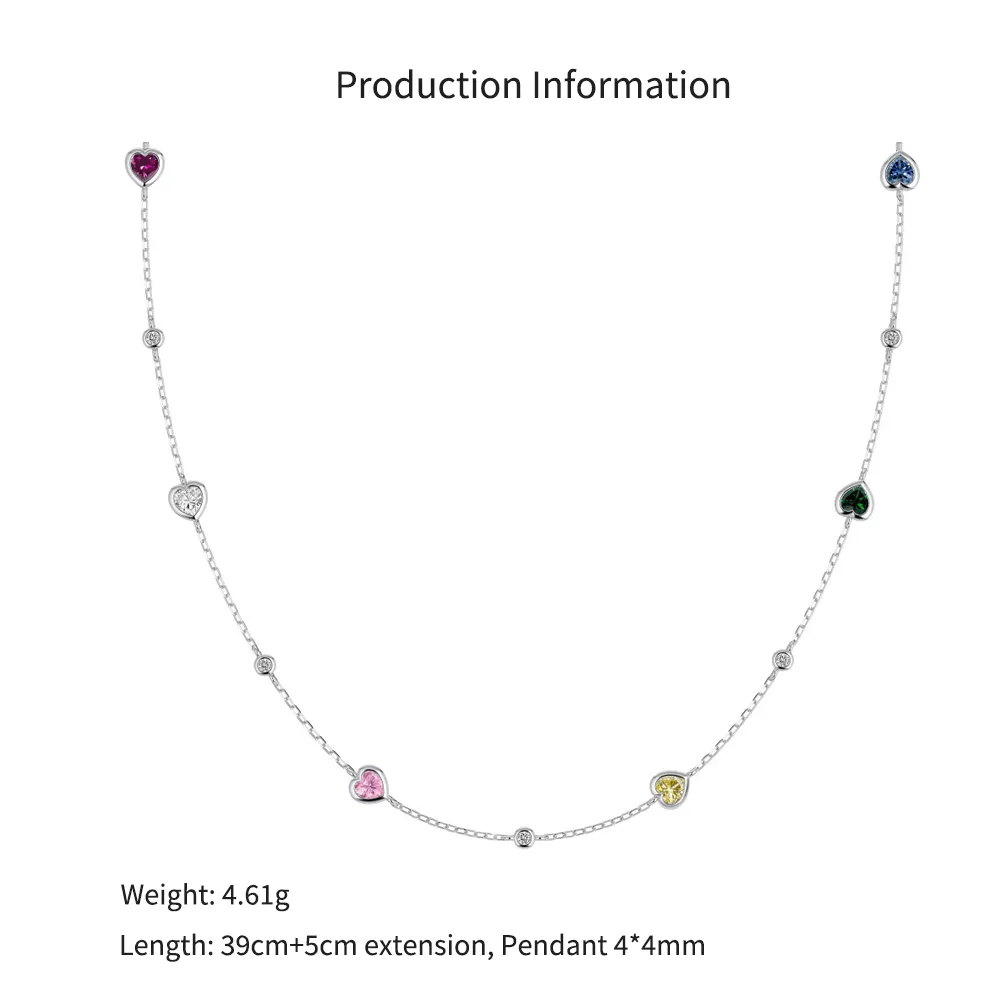 Wholesale 925 Sterling Silver Colorful Heart Station Necklace 80100102 - image2