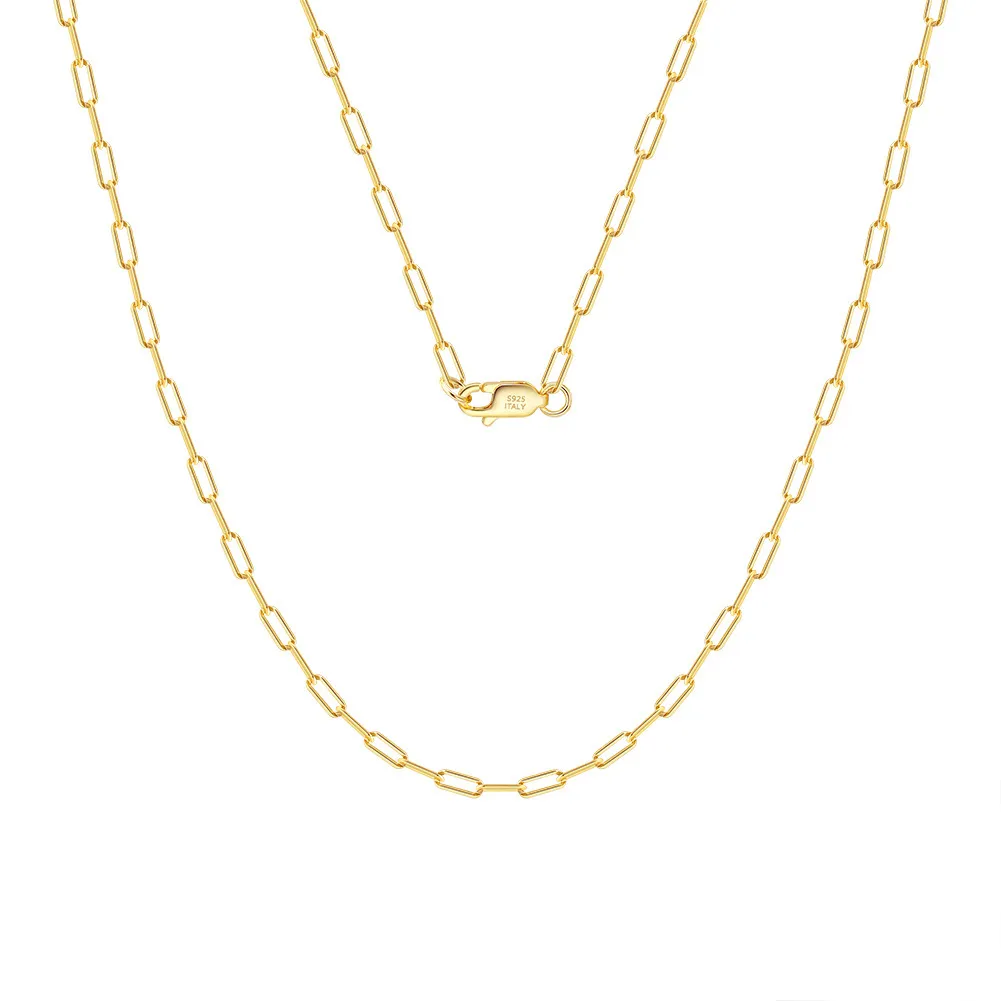 Wholesale 925 Sterling Silver 14K Gold Plated Paperclip Chain Necklace 80100104 Wholesale 925 Sterling Silver 14K Gold Plated Paperclip Chain Necklace 80100104