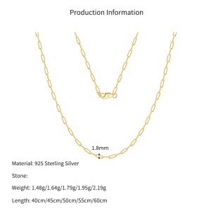 Wholesale 925 Sterling Silver 14K Gold Plated Paperclip Chain Necklace 80100104 Wholesale 925 Sterling Silver 14K Gold Plated Paperclip Chain Necklace 80100104