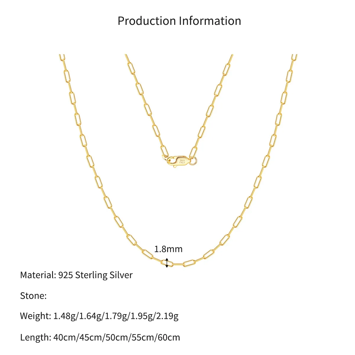 Wholesale 925 Sterling Silver 14K Gold Plated Paperclip Chain Necklace 80100104 - image2