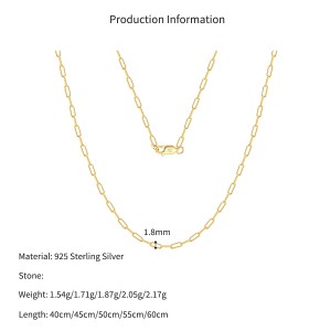 Wholesale 925 Sterling Silver 18K Gold Plated Paperclip Chain Necklace Wholesale 925 Sterling Silver 18K Gold Plated Paperclip Chain Necklace