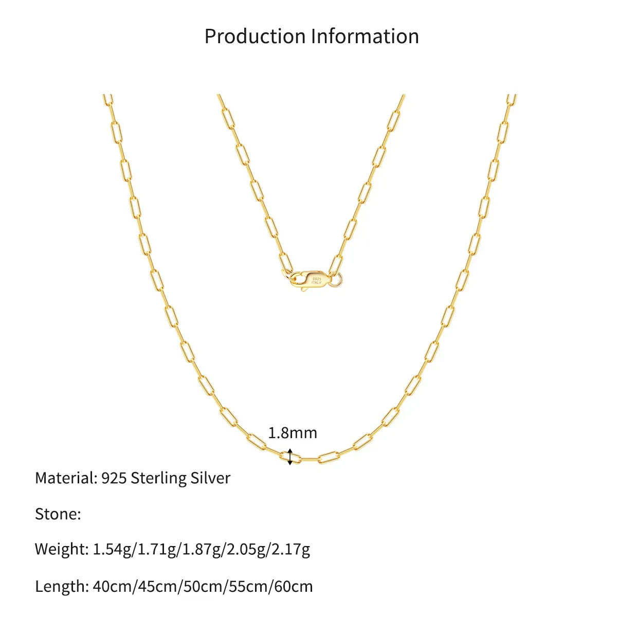 Wholesale 925 Sterling Silver 18K Gold Plated Paperclip Chain Necklace - image2