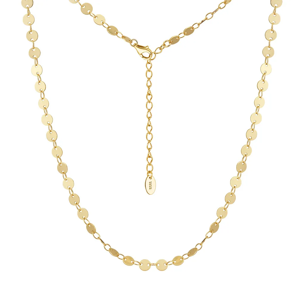 Wholesale 925 Sterling Silver Mirror Disc Sequin Chain Necklace 80100107 Wholesale 925 Sterling Silver Mirror Disc Sequin Chain Necklace 80100107