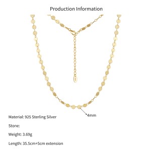 Wholesale 925 Sterling Silver Mirror Disc Sequin Chain Necklace 80100107 Wholesale 925 Sterling Silver Mirror Disc Sequin Chain Necklace 80100107