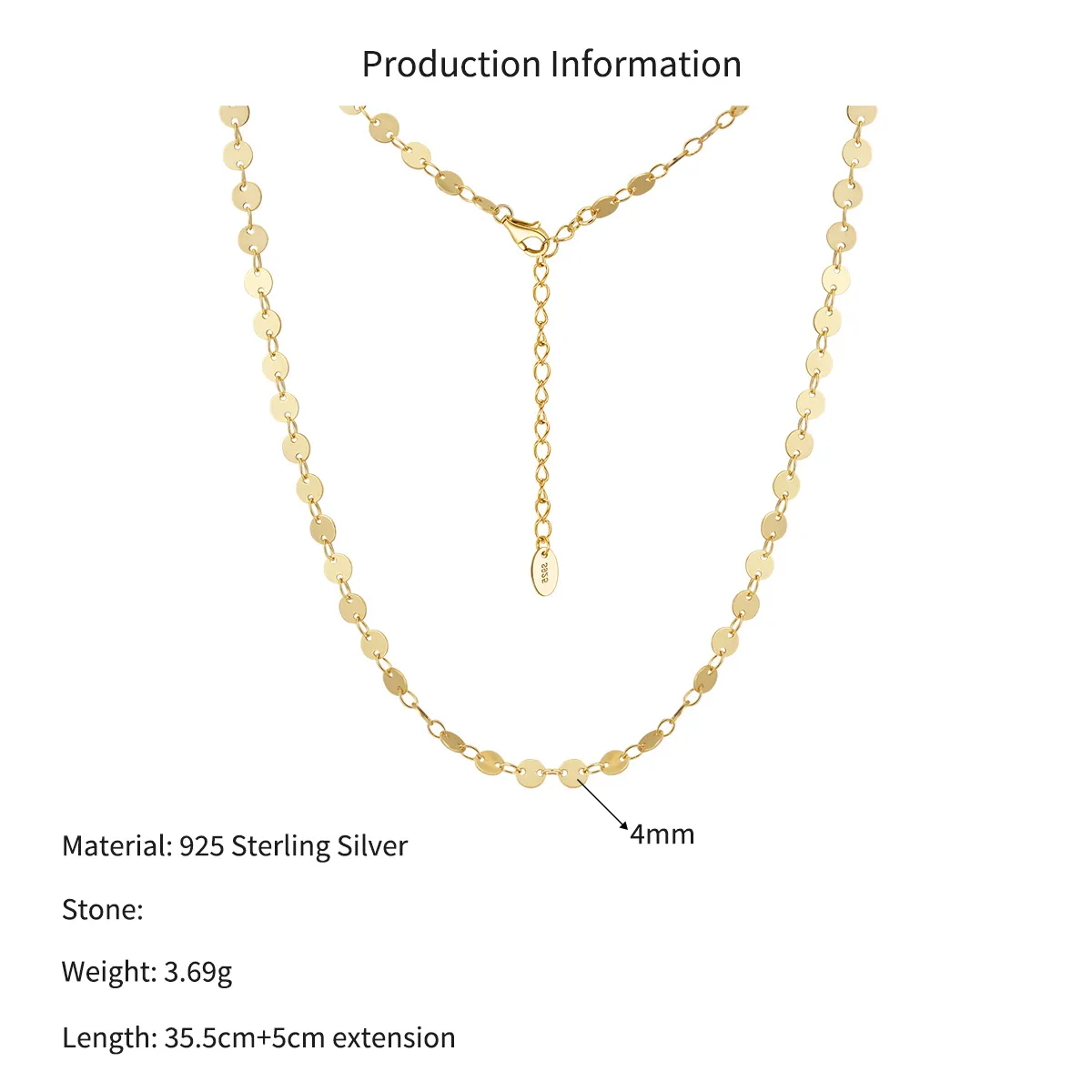 Wholesale 925 Sterling Silver Mirror Disc Sequin Chain Necklace 80100107 - image2
