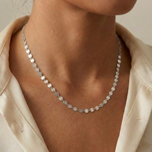 Wholesale 925 Sterling Silver Mirror Disc Sequin Chain Necklace 80100107 Wholesale 925 Sterling Silver Mirror Disc Sequin Chain Necklace 80100107