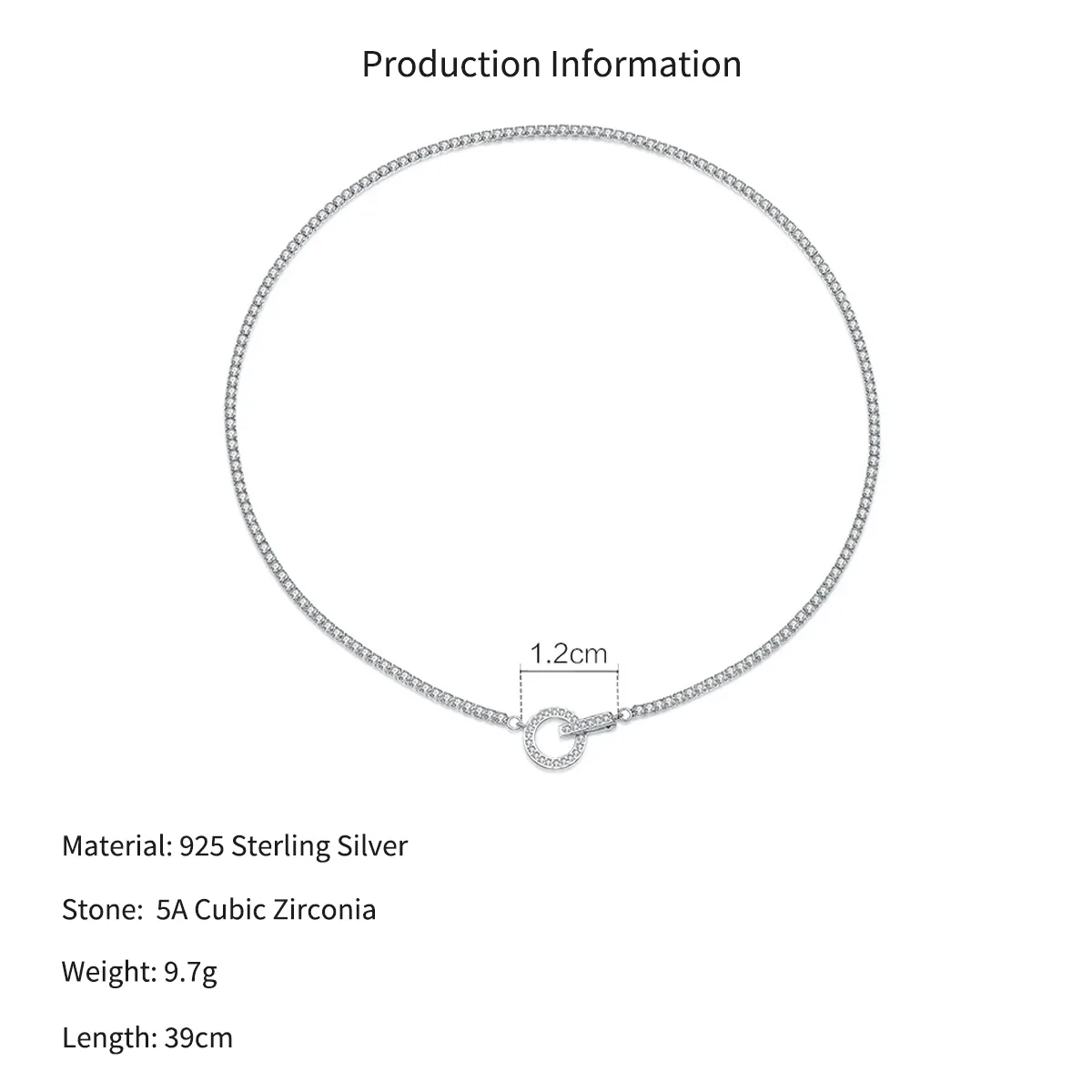 Wholesale 925 Sterling Silver CZ Tennis Chain Toggle Necklace 80100109 - image2