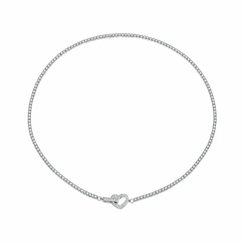 Wholesale 925 Sterling Silver CZ Tennis Chain Heart Toggle Necklace 80100110 Wholesale 925 Sterling Silver CZ Tennis Chain Heart Toggle Necklace 80100110
