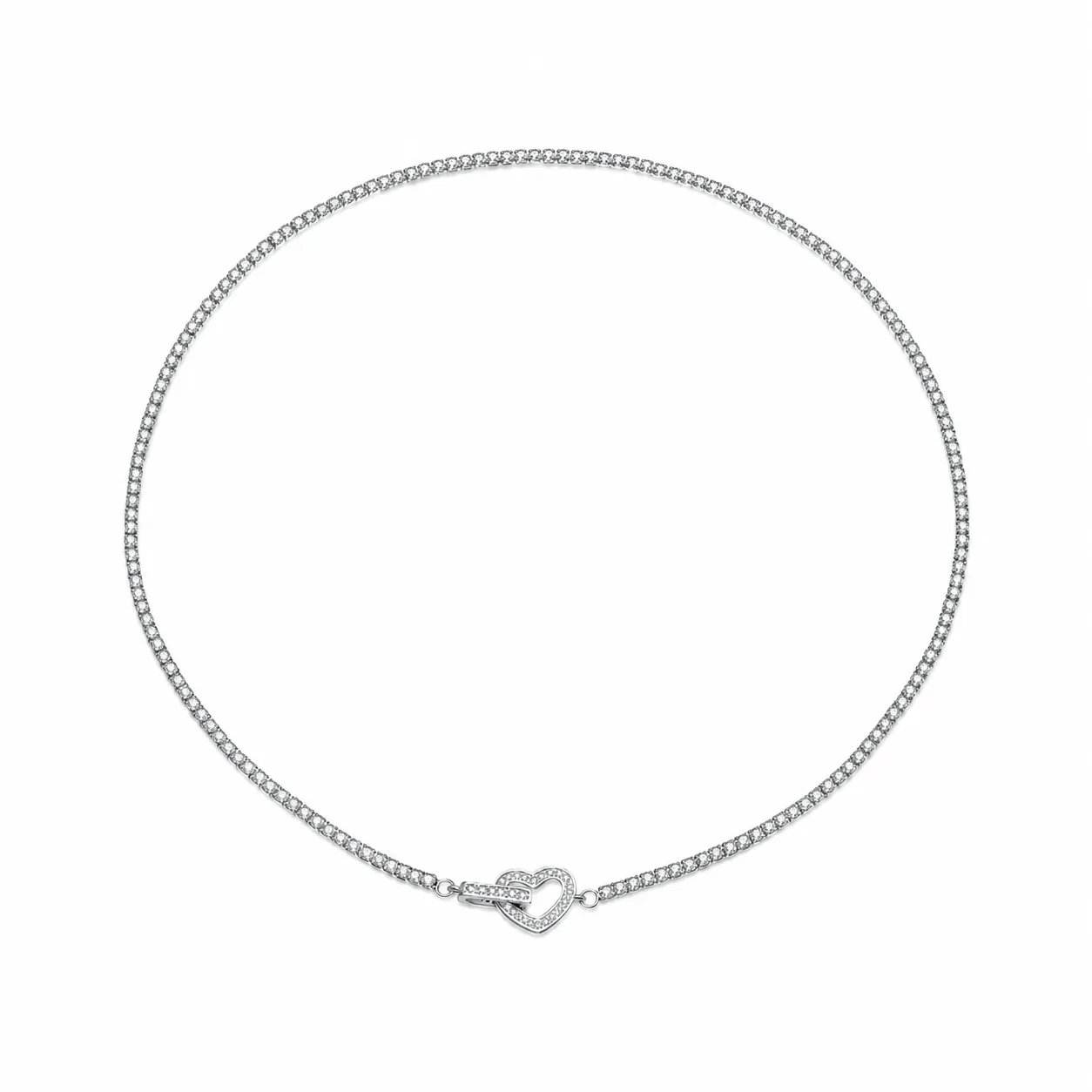 Wholesale 925 Sterling Silver CZ Tennis Chain Heart Toggle Necklace 80100110 Wholesale 925 Sterling Silver CZ Tennis Chain Heart Toggle Necklace 80100110