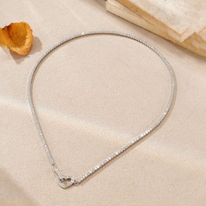 Wholesale 925 Sterling Silver CZ Tennis Chain Heart Toggle Necklace 80100110 Wholesale 925 Sterling Silver CZ Tennis Chain Heart Toggle Necklace 80100110