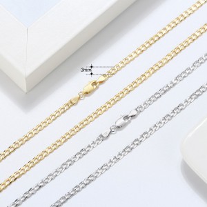 Wholesale 925 Sterling Silver 3mm Curb Link Chain Hip Hop Necklace 80100114 Wholesale 925 Sterling Silver 3mm Curb Link Chain Hip Hop Necklace 80100114