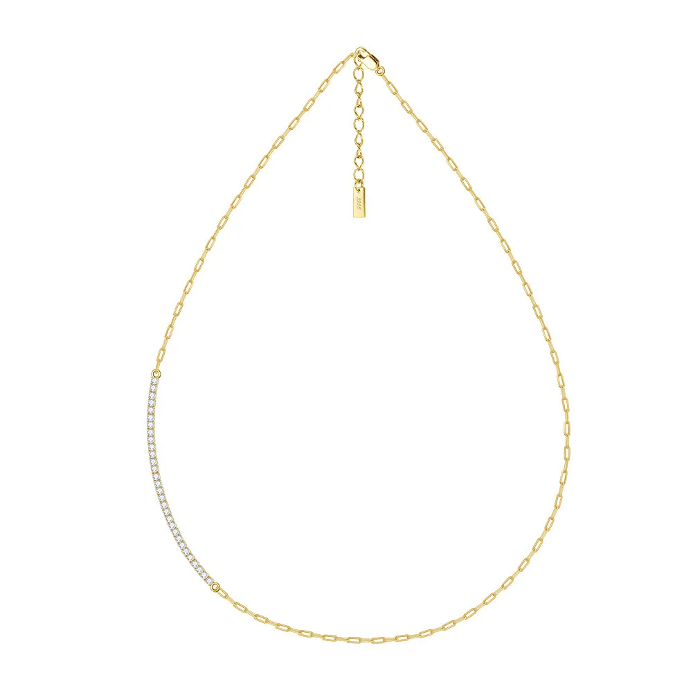 Wholesale 925 Sterling Silver Half CZ Paperclip Link Chain Necklace 80100115 Wholesale 925 Sterling Silver Half CZ Paperclip Link Chain Necklace 80100115