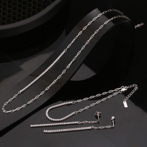 Wholesale 925 Sterling Silver Half CZ Paperclip Link Chain Necklace 80100115 Wholesale 925 Sterling Silver Half CZ Paperclip Link Chain Necklace 80100115