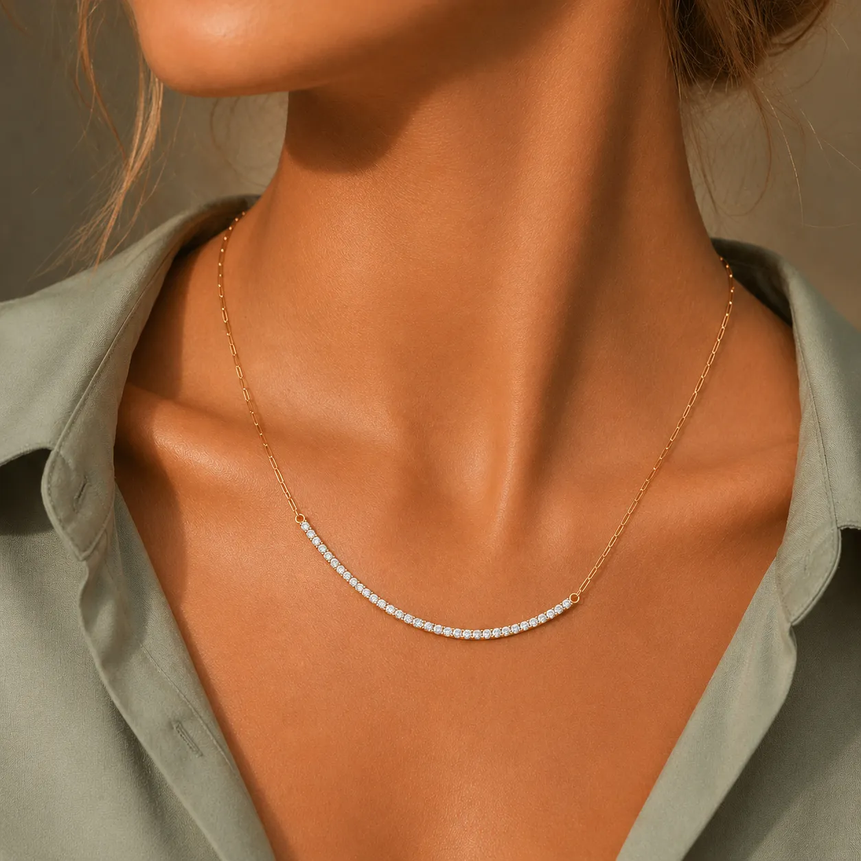 Wholesale 925 Sterling Silver Half CZ Paperclip Link Chain Necklace 80100115 - image1